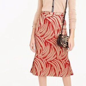 J.Crew Collection Red Gold Leaf Midi Skirt Women's Size 2
